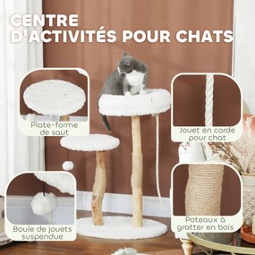 Arranhador para gatos com cama 58 x 40 x 85 cm, postes para arranhar, plataforma de salto, bola e corda de brincar,  branco