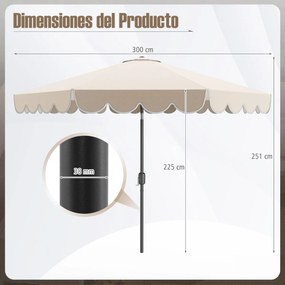 Guarda-sol 300 x 251 cm com manivela, inclinação com botão, ventilação superior e 8 varas para piscina ou praia, bege