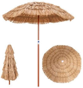 Guarda-sol Havaiano Tiki com telhado de colmo, inclinável e portátil 175 x 194 cm em Palha PP, tecido de poliéster e cor Natural