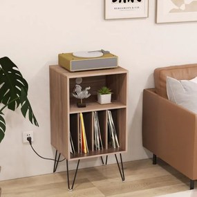 Estante para discos vinil de 3 níveis com estação de carregamento Estante 4 divisórias 48 x 40 x 88 cm cor nogueira