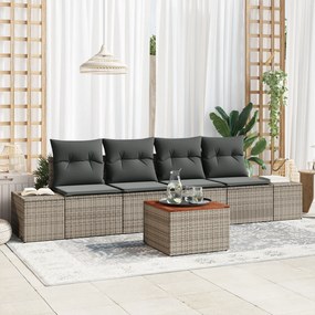 Conjunto de Sofá de 5 Peças com Almofadas Cinza Rattan Poli
