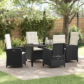 vidaXL Conjunto de Jantar de Jardim 5 Peças com Almofadas Rattan Polímero Preto