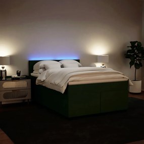 Cama com molas/colchão 160x200 cm veludo verde-escuro