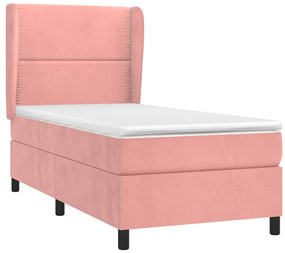 Cama com molas/colchão 100x200 cm veludo rosa