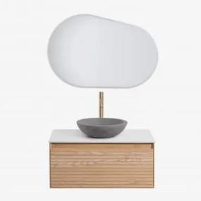 Conjunto De Móveis De Banheiro Em Madeira Tedrik Ash Castanho Fresno & Cimento Cinzento Redondo Ø40 Cm Tarsis & Oval Led E - Sklum