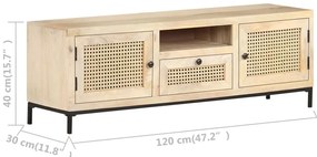 Móvel de TV 120x30x40 cm mangueira maciça e palhinha natural