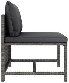 5 pcs conjunto sofás de jardim c/ almofadões vime PE cinzento