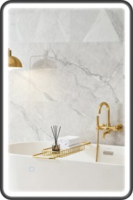 Espelho de casa de banho com iluminação, 90 x 60 cm, espelho LED de parede, antiembaciamento, 3 cores de luz, intensidade regulável, preto
