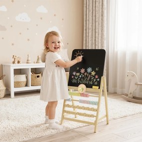 Cavalete Infantil em Madeira com Quadro de Dupla Face, Relógio, Ábaco e Apagador, a partir de 2 Anos, Natural