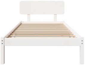 Estrado de Cama com Cabeceira Branca 90x200 cm Madeira de Pinho Maciça