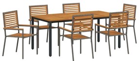 Conjunto de Jantar de Jardim vidaXL 7 Peças Cinza Rattan Acacia