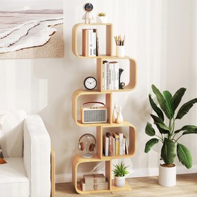 Estante em forma de S de bambu com 5 cubos abertos para sala, quarto, escritório 61 x 23 x 166 cm Natural