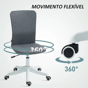 Cadeira de Escritório sem Apoio para os Braços Estofada em Linho Sintético com Altura Ajustável 53x43x85-93 cm Cinza