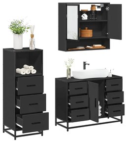 vidaXL 3 pcs conjunto móveis casa de banho derivados de madeira preto