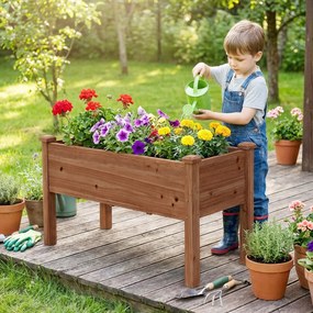 Floreira jardim elevada de madeira de abeto 120 x 43,5 x 51 cm com 5 orifícios de drenagem Café