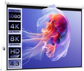 HOMCOM Tela de Projeção Elétrica 120 Polegadas Formato 4:3 com Comando à Distância 244x183 cm Branco | Aosom Portugal