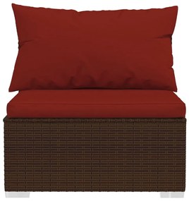 6 pcs conjunto lounge jardim c/ almofadões vime PE castanho