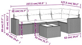 6 pcs conjunto de sofás p/ jardim com almofadões vime PE bege