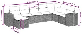 8 pcs conjunto sofás de jardim c/ almofadões vime PE castanho