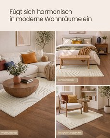 Tapete sala, quarto 3D 150 x 80 cm, lavável na máquina, antiderrapante branco creme