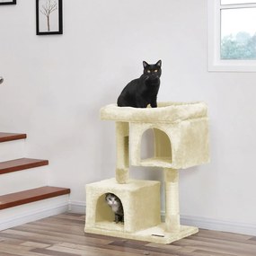 Arranhador para gatos com 2 grutas 60 x 40 x 84 cm Bege