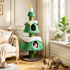 Árvore para Gatos Altura: 156, Design de Natal com Cinco Níveis, Verde