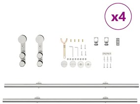 Kit ferragens p/ porta deslizante 400cm aço inoxidável prateado