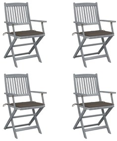 vidaXL Cadeiras exterior dobráveis c/ almofadões 4 pcs acácia maciça
