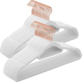 Conjunto de 50 cabides de veludo 45 x 23,5 cm branco + rosa dourado