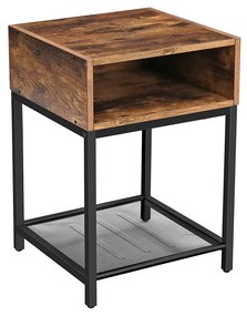 Mesa de cabeceira VASAGLE, mesa lateral, mesa lateral com compartimento aberto e prateleira de tela, para sala de estar e quarto, fácil montagem, economiza espaço, industrial, marrom rústico e preto LET46X