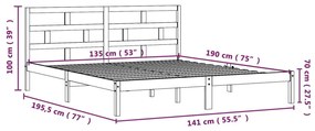 Estrutura de cama casal 135x190 cm madeira maciça