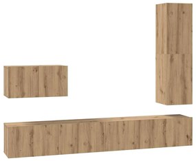 Conjunto de móvel de TV com gaveta com prateleira 4 pcs carvalho artis