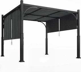 Outsunny Pérgola de jardim 3 x 3 m tenda de jardim com toldo deslizante, estrutura metálica, para exterior, Cinza Escuro | Aosom Portugal