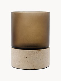 Castiçal de vidro artesanal Rivo, com base em travertino