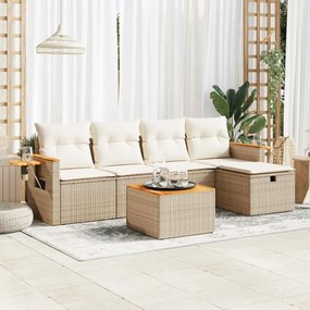 vidaXL 6 pcs conjunto de sofás p/ jardim com almofadões vime PE bege