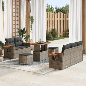 Conjunto de Sofás de Jardim vidaXL de 8 Peças com Almofadas Cinza Vime Poliéster Acácia