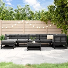 vidaXL 8 pcs conjunto lounge jardim c/ almofadões madeira maciça preto