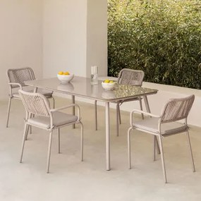 Conjunto De Mesa Retangular Arhiza, 160 X 90 Cm, E 4 Cadeiras De Jardim Empilháveis De Alumínio. Castanho Moka - Sklum