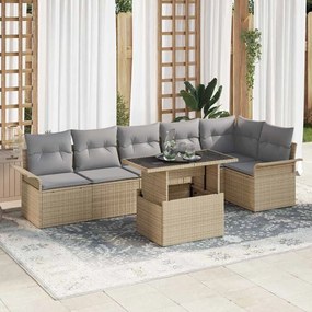 vidaXL Conjunto de Sofá de Jardim de 7 Peças com Almofadas Bege de Rattan Poliéster