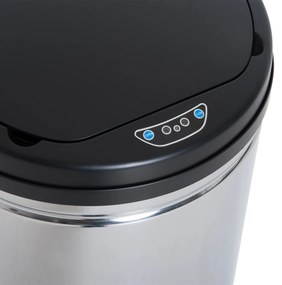 HOMCOM Balde de Lixo Inteligente de Aço Inoxidável 50L com Sensor Infravermelho de Abertura Automática para Cozinha Dormitório Casa de Banho Ø30,5x81,5cm Prata e Preto