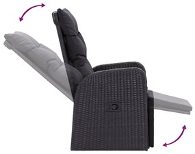 Cadeiras de jardim reclináveis c/ almofadões 2pcs vime PE preto