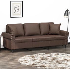 vidaXL Sofá 3 lug. c/ almofadas/almofadões 180cm couro artif. castanho