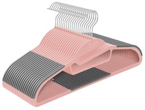 Conjunto de 20 cabides de plástico SONGMICS, cabides com abertura em U, antiderrapantes, economizadores de espaço, 0,5 cm de espessura, 41,5 cm de comprimento, gancho giratório de 360°, rosa e cinza escuro CRP041P01