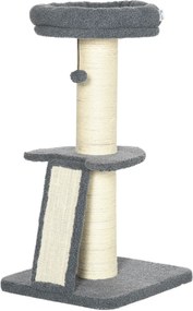 Árvore para gatos com arranhador em forma de tronco de sisal, bolas suspensas e plataforma de observação, altura 92 cm - cinzento