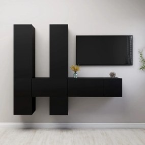 7 pcs conjunto de móveis de TV derivados de madeira preto