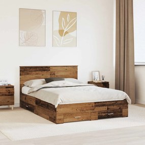 vidaXL Estrutura da Cama com cabeceira Madeira antiga 140 x 200 cm