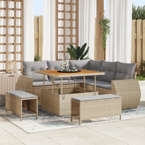 Conjunto de Sofá de Jardim vidaXL de 8 Peças com Almofadas Bege Polyra