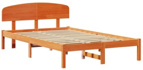 Estrado de Cama com Cabeceira Castanho Encerado 140x190 cm Madeira Sól