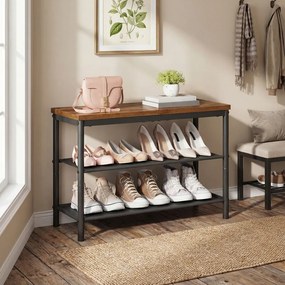 Sapateira, Estante para sapatos em metal com 3 prateleiras 30 x 75 x 50,5 cm castanho-preto