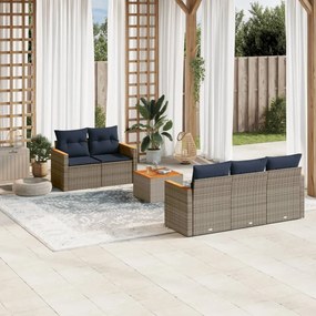 vidaXL 6 pcs conjunto sofás p/ jardim c/ almofadões vime PE cinzento